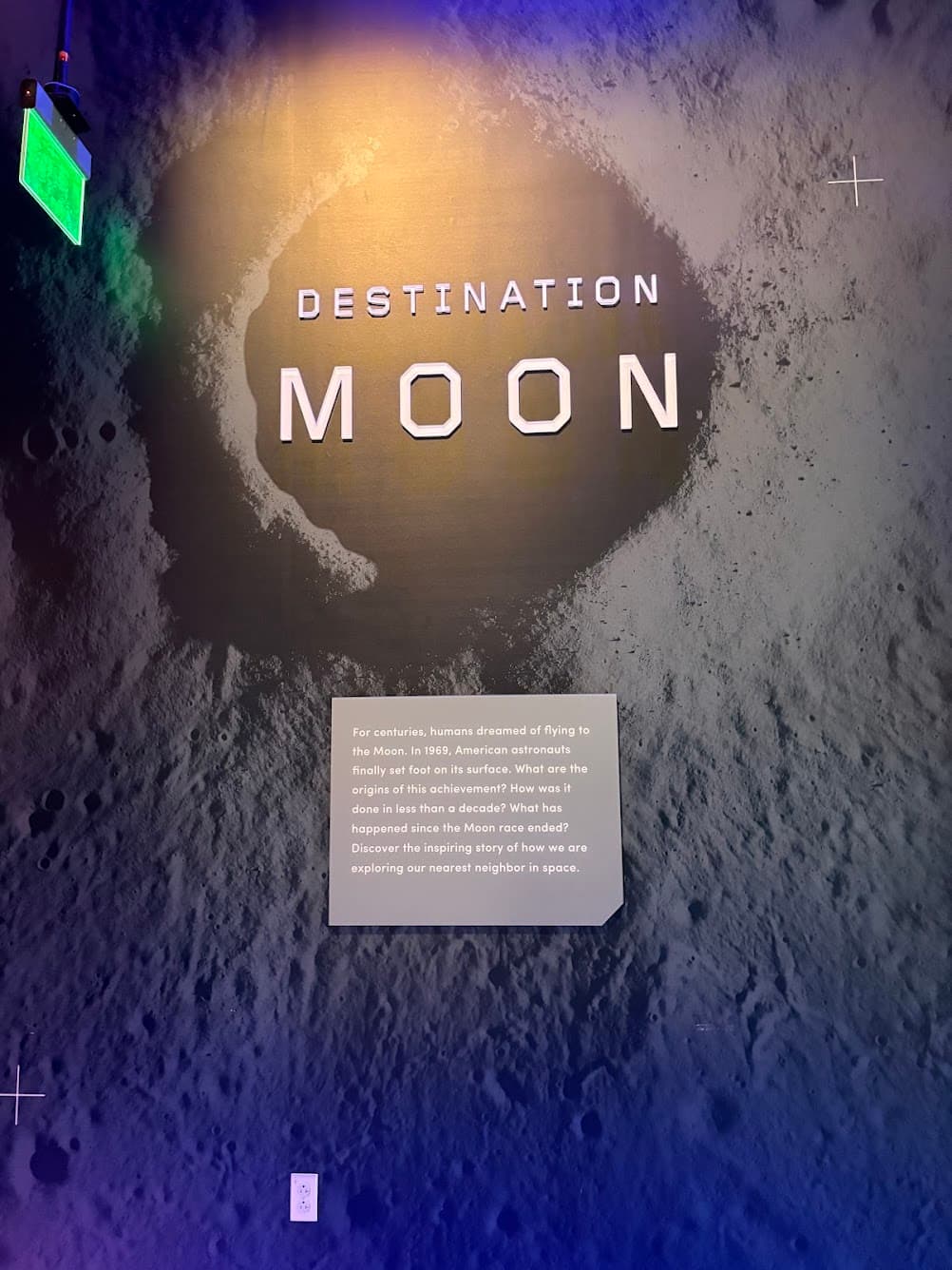 A moon destination display photographed during the NASA competition experience.