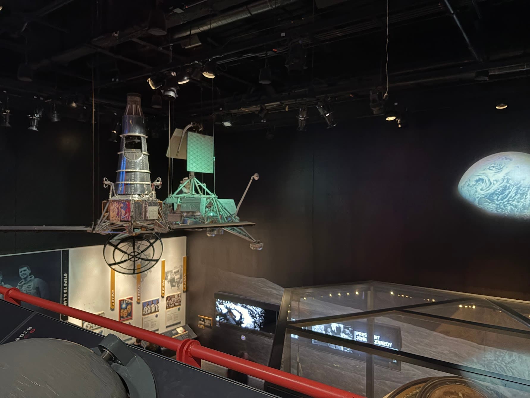 A spacecraft exhibit photographed as part of the NASA competition visit.